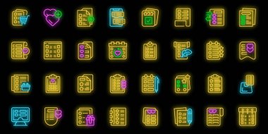 Dilek listesi simgeleri ana hat vektörünü ayarlayın. Kış sonrası. Tatil kağıdı siyah üzerine neon rengi