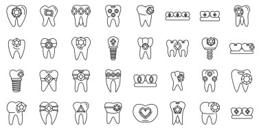 Diş taşı simgeleri dış hat vektörünü ayarlar. Diş bakımı. Mücevher ilacı