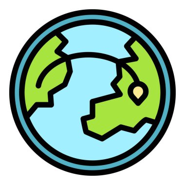 Dünya turist ikonu ana hatları vektörü. Dünya etrafında. Harita seyahat rengi düz