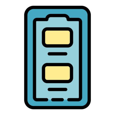 Akıllı telefon envanter ikonu ana hatları vektörü. Dijital kontrol. Bilgisayar sistemi rengi düz