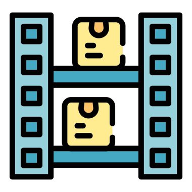 Depo ürünü ikon ana hatları vektörü. Dijital kontrol. Çevrimiçi yönetim rengi düz