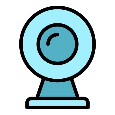 Web kamera simgesi ana hatlı vektör. Dizüstü bilgisayarı sakla. Perakende mobil rengi düz