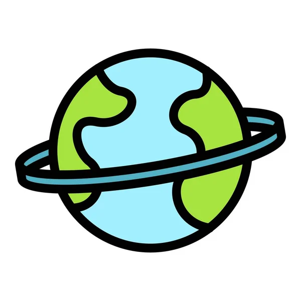 Вектор Контуру Піктограми Повітряних Подорожей Світовий Глобус Колір Туру Землі — стоковий вектор