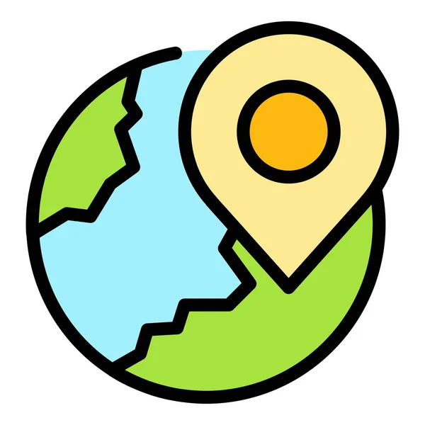 Umrissvektor Des Weltstandortsymbols Rund Ums Reisen Globale Karte Farbe Flach — Stockvektor