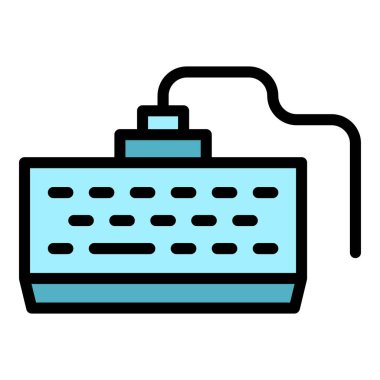 Bilgisayar klavyesi ana hatları vektörü. İnternetten alışveriş merkezi. Dükkan perakende rengi düz