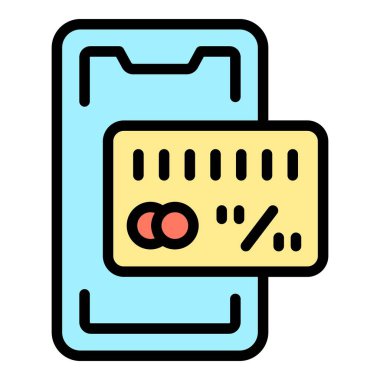 Akıllı telefon kredi kartı ikonu ana hatları vektörü. Sinema filmi. Video eğitimi rengi düz