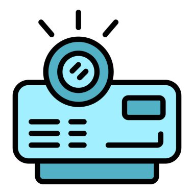 Sinema projektör ikonu ana hatları vektörü. Sinema filmi. renk düzlüğü