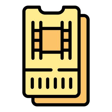 Bilet sinema ikonu ana hatları vektörü. Sinema filmi. Hareket podcast rengi düz