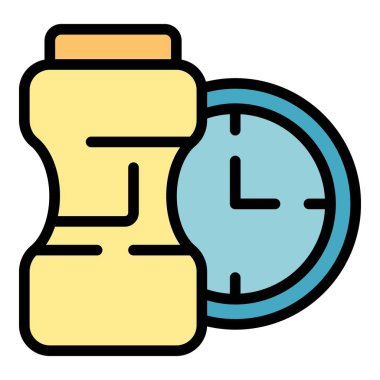 Temizleme zamanı simgesi ana hatları vektörü. Ev servisi. Temizleyici iş rengi düz