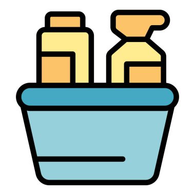 Temizlik simgesi ana hatları vektörü. Ev servisi. Temizlik şirketi rengi düz