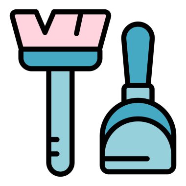 Fırça faraş simgesi ana hat vektörü. Temizlikçi. Ev servisi rengi düz