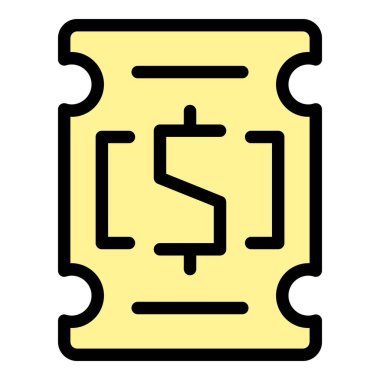 Dolar bileti ikonu ana hat vektörü. Piyango çek. Şanslı kazanan renk düz