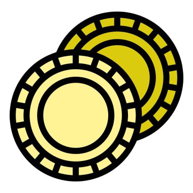 Kumarhane çipleri ikon ana hatları vektörü. Çevrimiçi bingo. Ödül ödülü rengi düz