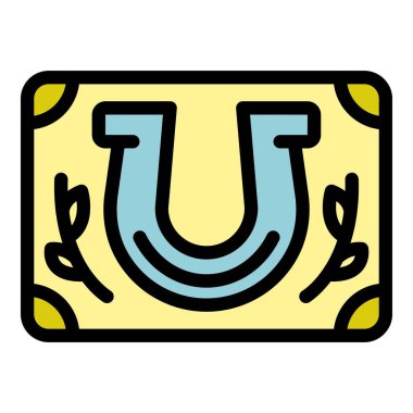 At nalı ödülü ikonu ana hatları vektörü. Çizim kutusu. Şanslı kazanma rengi düz