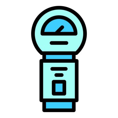 Park ödeme cihazı simgesi ana hatları vektörü. Garaj alanı. Araç alanı rengi düz