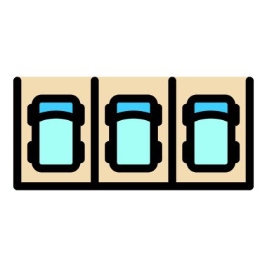 Araba tam park ikonu ana hat vektörü. Garaj parkı. Boşluk otomobil rengi düz