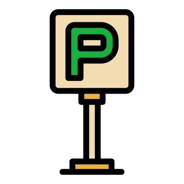 Yol işareti simgesi ana hat vektörü. Araba bölgesi. Araç yeri rengi düz