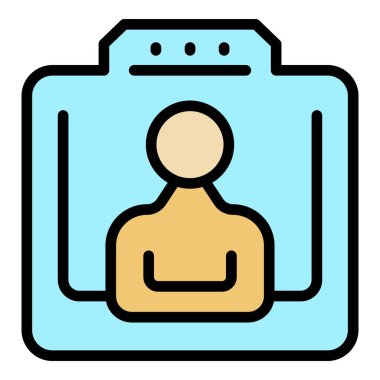 Video çevrimiçi konferans ikonu ana hatları vektörü. Grup bilgisayarı. Ofis ekran rengi düz