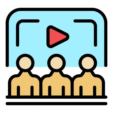 Video konferans grubu ikon ana hatları vektörü. Bilgisayar ofisi. Çevrimiçi ekran rengi düz