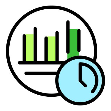 Veri zamanı simgesi ana hatları vektörü. Grafik çizelgesi. Pazar raporu rengi düz