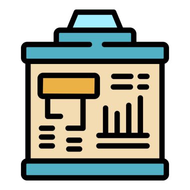 İstatistiksel veri simgesi ana hatlı vektör. Grafik araştırması. Grafik pazarı rengi düz