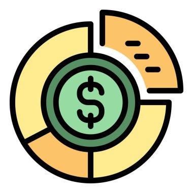 Turta grafiği sermaye simgesi ana hatları vektörü. Piyasa parası. Finans piyasası rengi düz