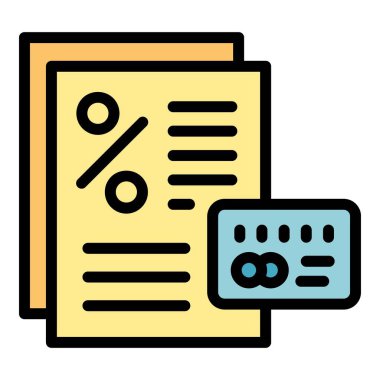 Banka kartı simgesi ana hat vektörü. Şirket pazarı. Finans yatırım rengi düz