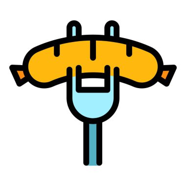 Izgara sosis ikonu ana hatları vektörü. Ateş yiyeceği. Picninc aşçı rengi düz