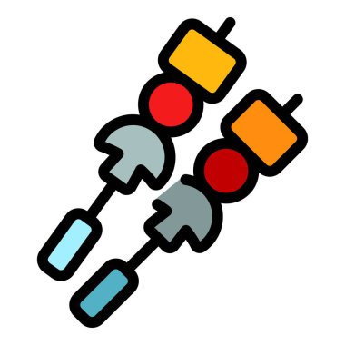 Yemek ikonu ana hatları vektörü. Barbekü partisi. Açık hava rengini pişir