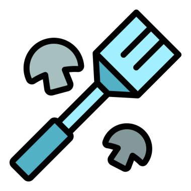 Izgara çatal simgesi ana hatları vektörü. Barbekü ızgarası. Yemek pikniği rengi düz