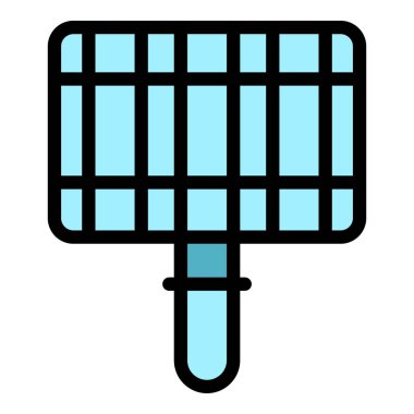 Sıcak ızgara yemek ikonu ana hatları vektörü. Mangal eti. Piknik aşçısı rengi