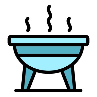Barbekü ikonu ana hatları vektörü. Yemek pikniği. Ateş eti rengi düz