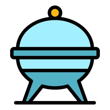 Izgara ikonu ana hatları vektörü. Ateş eti. Parti biftek rengi düz