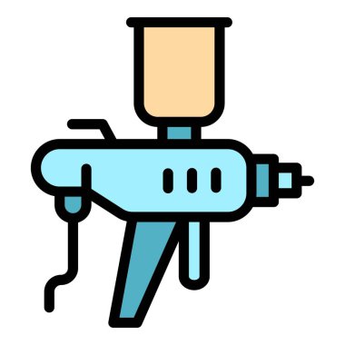 Vernik sprey ikonu ana hatları vektörü. Hava aracı gövdesi. Sprey boya rengi düz