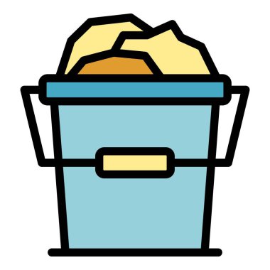 Çimento kovası taslak vektörü. Beton karıştırıcı. Karışık işçi rengi düz