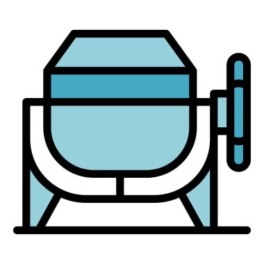 Karıştırıcı simgesi ana hatları vektörü. Beton çimento. Karışık araç rengi düz