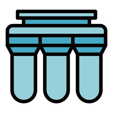 Arındırma sistemi simgesi ana hatları vektörü. Su filtresi. Bitki ekipmanı rengi düz