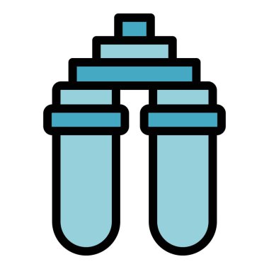 Çift tank filtresi ikon ana hatları vektörü. Osmosis sistemi. Makine bitki rengi düz