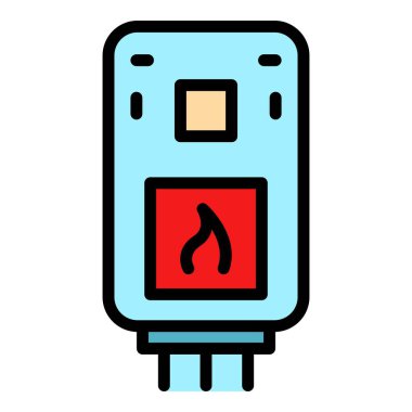 Gaz kazanı hvac simgesi ana hat vektörü. Ev ısıtıcısı. Sıcak su rengi düz