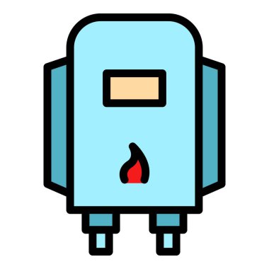 Banyo gazı kazanının ikon ana hatları vektörü. Ev ısıtıcısı. Sıcak su rengi düz