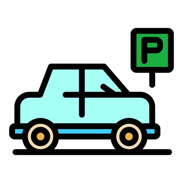 Parking Magasin Icône Contour Vecteur Place Parc Couleur Véhicule Zone — Image vectorielle
