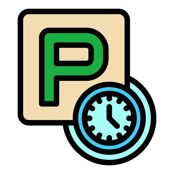 Вектор Контуру Піктограми Часу Паркування Простір Автомобілів Плоский Колір Паркової — стоковий вектор