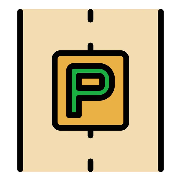 Parking Icône Route Contour Vecteur Parking Lieu Circulation Couleur Plat — Image vectorielle