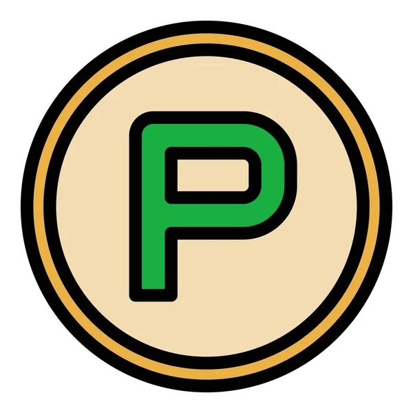 Ikona Znaku Parkingowego Zarys Wektor Parking Garaż Miejsce Kolor Płaski — Wektor stockowy