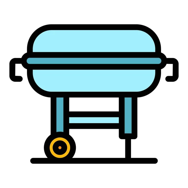 Portable Grill Icon Outline Vector Party Steak Cook Picnic Color — Stock Vector