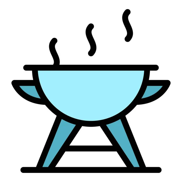 Hot Food Icon Outline Vector Bbq Grill Fire Meat Color — Stock Vector