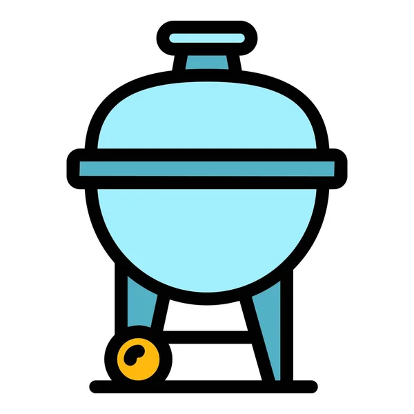 Feuer Grill Symbol Umrissvektor Bbq Fleisch Heißes Essen Farbe Flach — Stockvektor