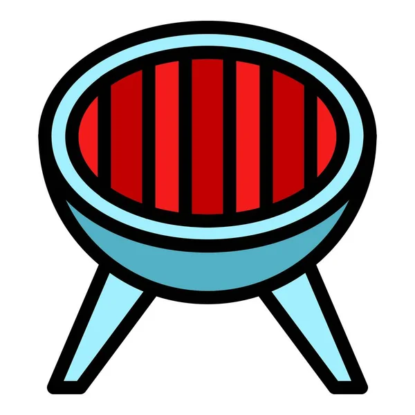 Grill Icon Outline Vector Fire Bbq Meat Party Color Flat — Stock Vector