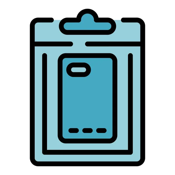 Новый Вектор Контура Иконки Смартфона Мобильное Прикрытие Устройство Защиты Цветной — стоковый вектор