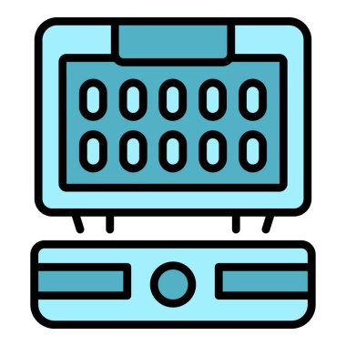 Pişirme ekipmanı ikonu ana hatları vektörü. Waffle makinesi. Belçika makine rengi düz